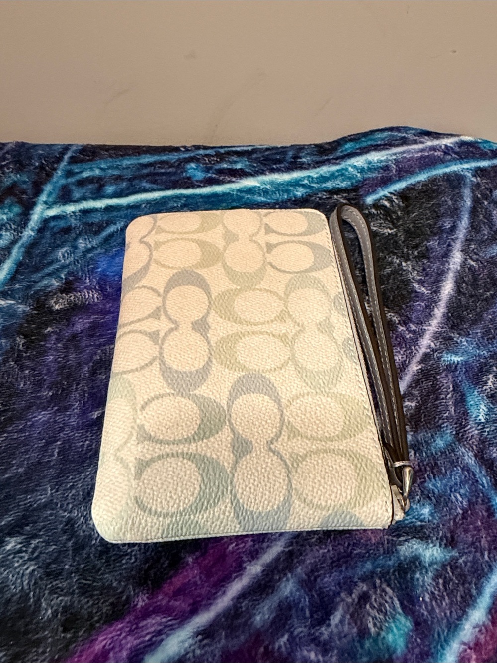 Coach Pastel Signature Pouch in Cream, Blue, Green - Picture 3 of 5